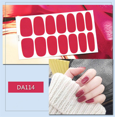 14 συμβουλές/φύλλο Πλήρες κάλυμμα Αυτοκόλλητα με βερνίκι νυχιών λωρίδες Μονόχρωμα διακοσμητικά νυχιών Σχέδια καρδιάς Αυτοκόλλητα νυχιών σε πούδρα γκλίτερ