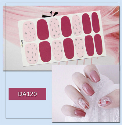 14 συμβουλές/φύλλο Πλήρες κάλυμμα Αυτοκόλλητα με βερνίκι νυχιών λωρίδες Μονόχρωμα διακοσμητικά νυχιών Σχέδια καρδιάς Αυτοκόλλητα νυχιών σε πούδρα γκλίτερ