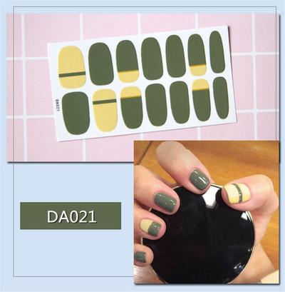 14 συμβουλές/φύλλο Πλήρες κάλυμμα Αυτοκόλλητα με βερνίκι νυχιών λωρίδες Μονόχρωμα διακοσμητικά νυχιών Σχέδια καρδιάς Αυτοκόλλητα νυχιών σε πούδρα γκλίτερ