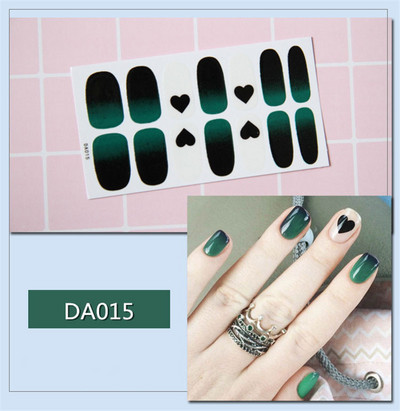 14 συμβουλές/φύλλο Πλήρες κάλυμμα Αυτοκόλλητα με βερνίκι νυχιών λωρίδες Μονόχρωμα διακοσμητικά νυχιών Σχέδια καρδιάς Αυτοκόλλητα νυχιών σε πούδρα γκλίτερ