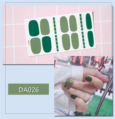 14 συμβουλές/φύλλο Πλήρες κάλυμμα Αυτοκόλλητα με βερνίκι νυχιών λωρίδες Μονόχρωμα διακοσμητικά νυχιών Σχέδια καρδιάς Αυτοκόλλητα νυχιών σε πούδρα γκλίτερ