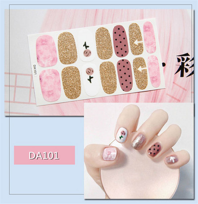 14 συμβουλές/φύλλο Πλήρες κάλυμμα Αυτοκόλλητα με βερνίκι νυχιών λωρίδες Μονόχρωμα διακοσμητικά νυχιών Σχέδια καρδιάς Αυτοκόλλητα νυχιών σε πούδρα γκλίτερ