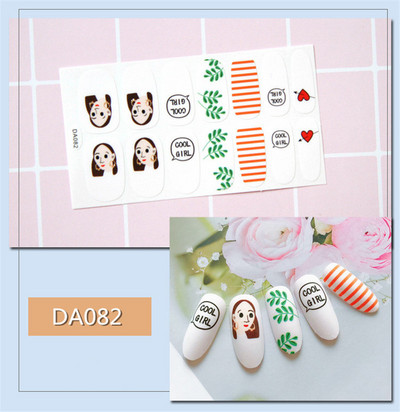 14 συμβουλές/φύλλο Πλήρες κάλυμμα Αυτοκόλλητα με βερνίκι νυχιών λωρίδες Μονόχρωμα διακοσμητικά νυχιών Σχέδια καρδιάς Αυτοκόλλητα νυχιών σε πούδρα γκλίτερ