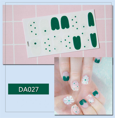 14 συμβουλές/φύλλο Πλήρες κάλυμμα Αυτοκόλλητα με βερνίκι νυχιών λωρίδες Μονόχρωμα διακοσμητικά νυχιών Σχέδια καρδιάς Αυτοκόλλητα νυχιών σε πούδρα γκλίτερ