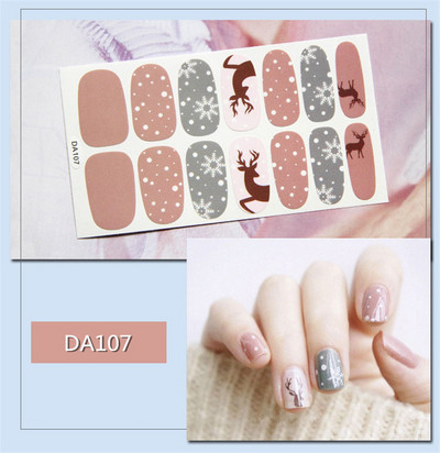 14 συμβουλές/φύλλο Πλήρες κάλυμμα Αυτοκόλλητα με βερνίκι νυχιών λωρίδες Μονόχρωμα διακοσμητικά νυχιών Σχέδια καρδιάς Αυτοκόλλητα νυχιών σε πούδρα γκλίτερ