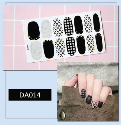 14 συμβουλές/φύλλο Πλήρες κάλυμμα Αυτοκόλλητα με βερνίκι νυχιών λωρίδες Μονόχρωμα διακοσμητικά νυχιών Σχέδια καρδιάς Αυτοκόλλητα νυχιών σε πούδρα γκλίτερ