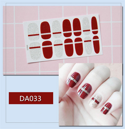 14 συμβουλές/φύλλο Πλήρες κάλυμμα Αυτοκόλλητα με βερνίκι νυχιών λωρίδες Μονόχρωμα διακοσμητικά νυχιών Σχέδια καρδιάς Αυτοκόλλητα νυχιών σε πούδρα γκλίτερ