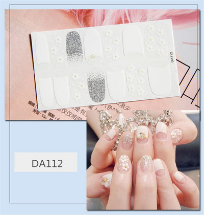 14 συμβουλές/φύλλο Πλήρες κάλυμμα Αυτοκόλλητα με βερνίκι νυχιών λωρίδες Μονόχρωμα διακοσμητικά νυχιών Σχέδια καρδιάς Αυτοκόλλητα νυχιών σε πούδρα γκλίτερ