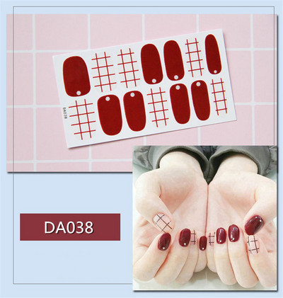 14 συμβουλές/φύλλο Πλήρες κάλυμμα Αυτοκόλλητα με βερνίκι νυχιών λωρίδες Μονόχρωμα διακοσμητικά νυχιών Σχέδια καρδιάς Αυτοκόλλητα νυχιών σε πούδρα γκλίτερ
