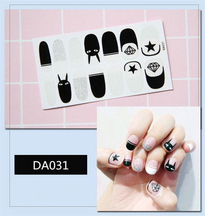14 συμβουλές/φύλλο Πλήρες κάλυμμα Αυτοκόλλητα με βερνίκι νυχιών λωρίδες Μονόχρωμα διακοσμητικά νυχιών Σχέδια καρδιάς Αυτοκόλλητα νυχιών σε πούδρα γκλίτερ