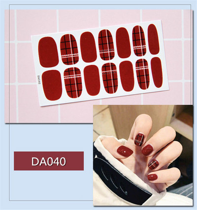 14 συμβουλές/φύλλο Πλήρες κάλυμμα Αυτοκόλλητα με βερνίκι νυχιών λωρίδες Μονόχρωμα διακοσμητικά νυχιών Σχέδια καρδιάς Αυτοκόλλητα νυχιών σε πούδρα γκλίτερ