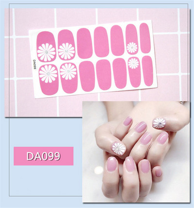 14 συμβουλές/φύλλο Πλήρες κάλυμμα Αυτοκόλλητα με βερνίκι νυχιών λωρίδες Μονόχρωμα διακοσμητικά νυχιών Σχέδια καρδιάς Αυτοκόλλητα νυχιών σε πούδρα γκλίτερ