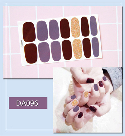 14 συμβουλές/φύλλο Πλήρες κάλυμμα Αυτοκόλλητα με βερνίκι νυχιών λωρίδες Μονόχρωμα διακοσμητικά νυχιών Σχέδια καρδιάς Αυτοκόλλητα νυχιών σε πούδρα γκλίτερ