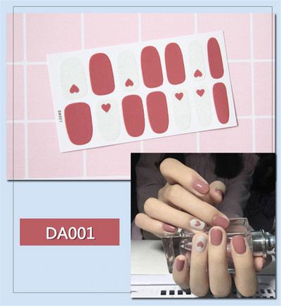 14 συμβουλές/φύλλο Πλήρες κάλυμμα Αυτοκόλλητα με βερνίκι νυχιών λωρίδες Μονόχρωμα διακοσμητικά νυχιών Σχέδια καρδιάς Αυτοκόλλητα νυχιών σε πούδρα γκλίτερ