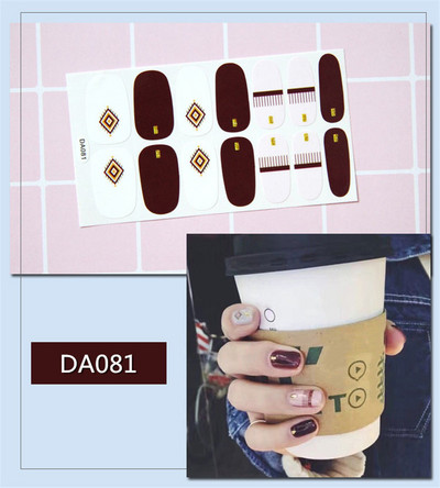 14 συμβουλές/φύλλο Πλήρες κάλυμμα Αυτοκόλλητα με βερνίκι νυχιών λωρίδες Μονόχρωμα διακοσμητικά νυχιών Σχέδια καρδιάς Αυτοκόλλητα νυχιών σε πούδρα γκλίτερ