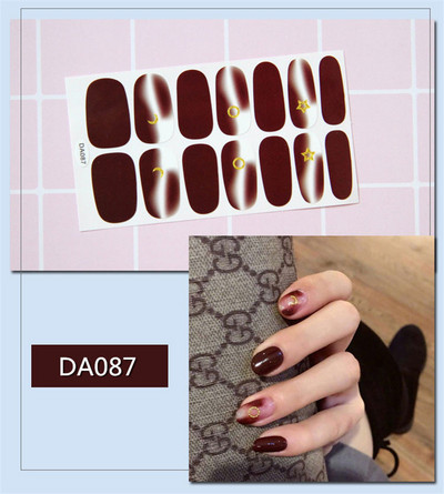 14 συμβουλές/φύλλο Πλήρες κάλυμμα Αυτοκόλλητα με βερνίκι νυχιών λωρίδες Μονόχρωμα διακοσμητικά νυχιών Σχέδια καρδιάς Αυτοκόλλητα νυχιών σε πούδρα γκλίτερ