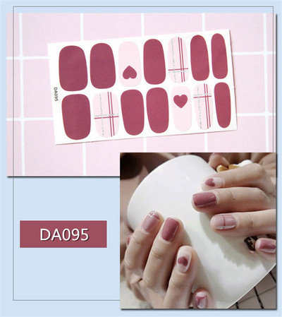 14 συμβουλές/φύλλο Πλήρες κάλυμμα Αυτοκόλλητα με βερνίκι νυχιών λωρίδες Μονόχρωμα διακοσμητικά νυχιών Σχέδια καρδιάς Αυτοκόλλητα νυχιών σε πούδρα γκλίτερ