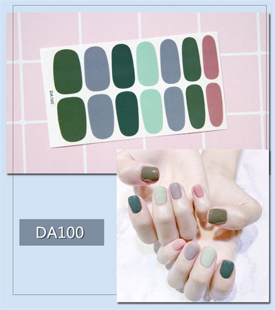 14 συμβουλές/φύλλο Πλήρες κάλυμμα Αυτοκόλλητα με βερνίκι νυχιών λωρίδες Μονόχρωμα διακοσμητικά νυχιών Σχέδια καρδιάς Αυτοκόλλητα νυχιών σε πούδρα γκλίτερ