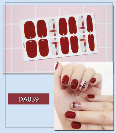 14 συμβουλές/φύλλο Πλήρες κάλυμμα Αυτοκόλλητα με βερνίκι νυχιών λωρίδες Μονόχρωμα διακοσμητικά νυχιών Σχέδια καρδιάς Αυτοκόλλητα νυχιών σε πούδρα γκλίτερ