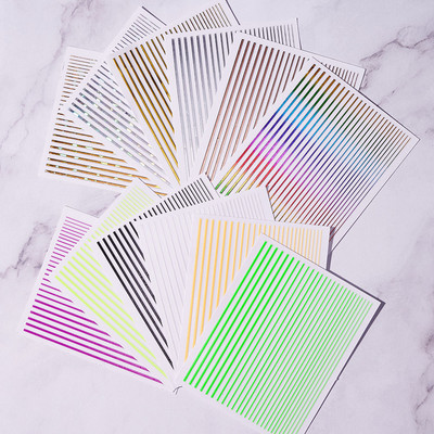 Αυτοκόλλητα 3D Nail Art Decal Αυτοκόλλητα Neon Curve λωρίδες Ταινία ρίγες Αυτοκόλλητο αυτοκόλλητο ακρυλικό ντεκόρ μανικιούρ Χρυσό αυτοκόλλητο νυχιών