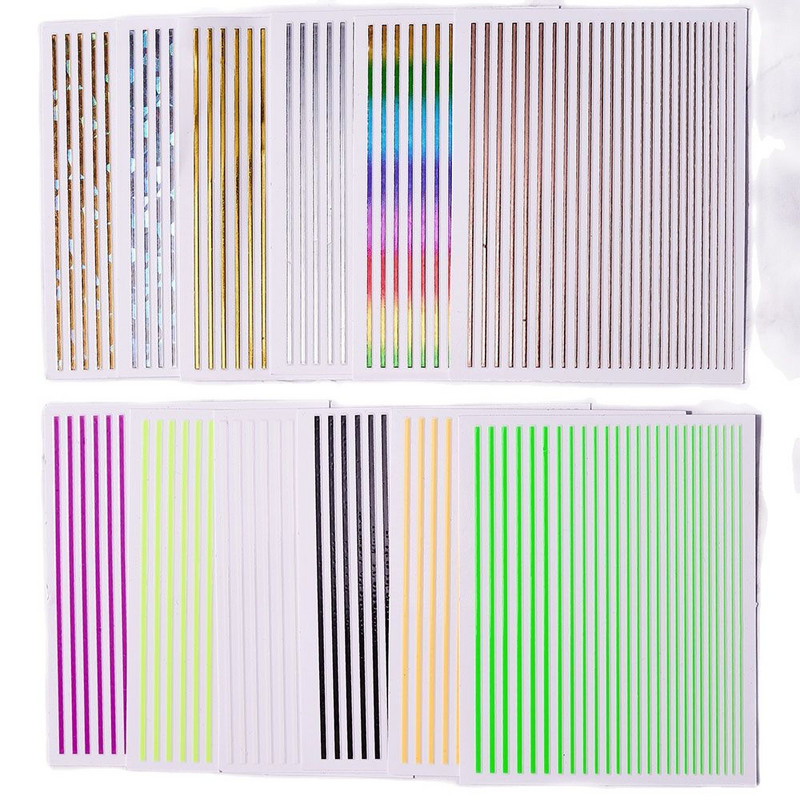Αυτοκόλλητα 3D Nail Art Decal Αυτοκόλλητα Neon Curve λωρίδες Ταινία ρίγες Αυτοκόλλητο αυτοκόλλητο ακρυλικό ντεκόρ μανικιούρ Χρυσό αυτοκόλλητο νυχιών