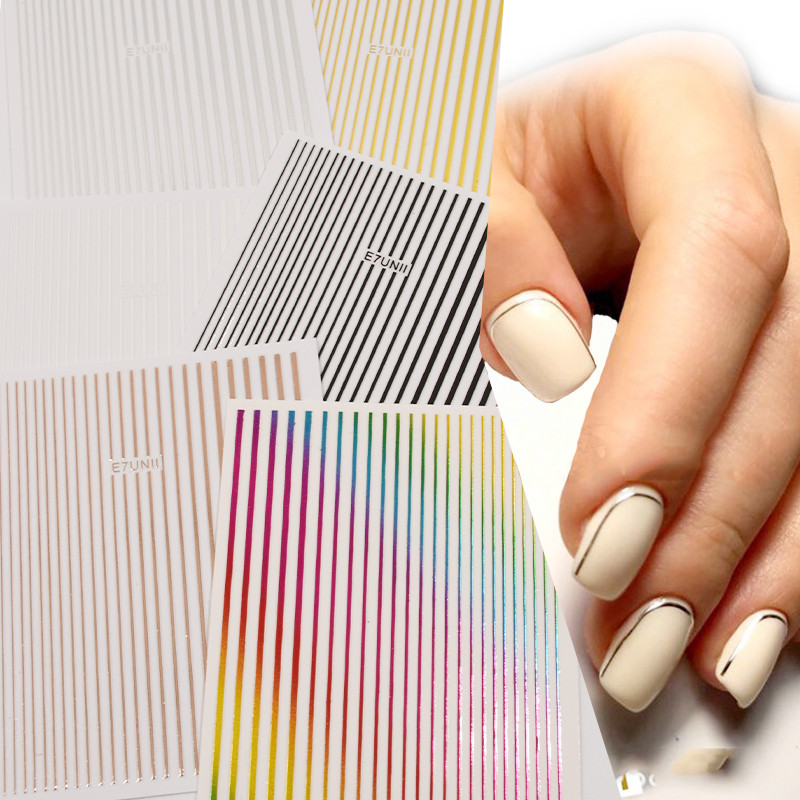 Αυτοκόλλητα 3D Nail Art Decal Αυτοκόλλητα Neon Curve λωρίδες Ταινία ρίγες Αυτοκόλλητο αυτοκόλλητο ακρυλικό ντεκόρ μανικιούρ Χρυσό αυτοκόλλητο νυχιών