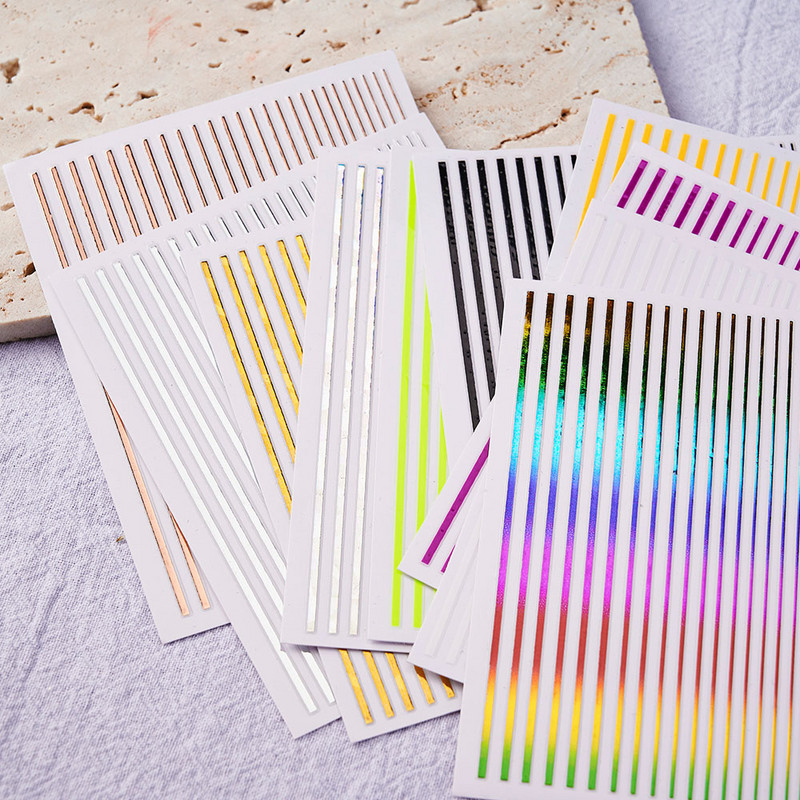 Αυτοκόλλητα 3D Nail Art Decal Αυτοκόλλητα Neon Curve λωρίδες Ταινία ρίγες Αυτοκόλλητο αυτοκόλλητο ακρυλικό ντεκόρ μανικιούρ Χρυσό αυτοκόλλητο νυχιών