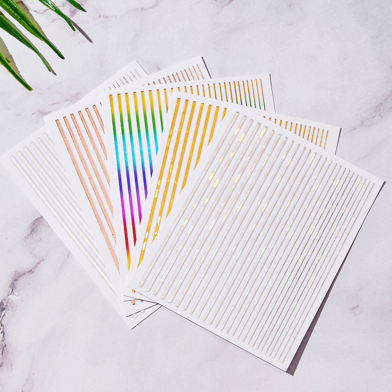 Αυτοκόλλητα 3D Nail Art Decal Αυτοκόλλητα Neon Curve λωρίδες Ταινία ρίγες Αυτοκόλλητο αυτοκόλλητο ακρυλικό ντεκόρ μανικιούρ Χρυσό αυτοκόλλητο νυχιών