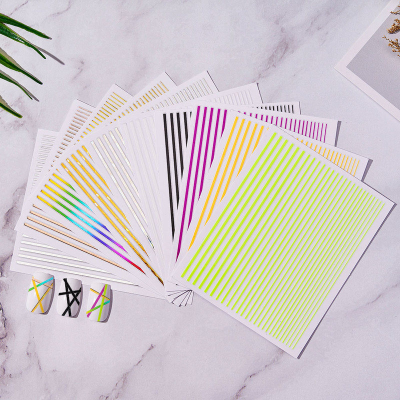 Αυτοκόλλητα 3D Nail Art Decal Αυτοκόλλητα Neon Curve λωρίδες Ταινία ρίγες Αυτοκόλλητο αυτοκόλλητο ακρυλικό ντεκόρ μανικιούρ Χρυσό αυτοκόλλητο νυχιών