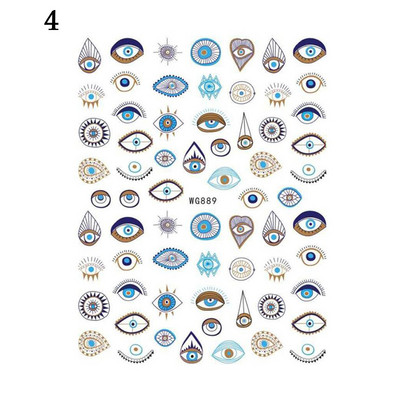 Új Lucky Blue Színes Evil Eye körömmatrica 3D körömmatricák körömszalonokhoz Könnyen felhelyezhető Öntapadós kialakítás Hosszantartó