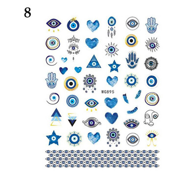 Új Lucky Blue Színes Evil Eye körömmatrica 3D körömmatricák körömszalonokhoz Könnyen felhelyezhető Öntapadós kialakítás Hosszantartó