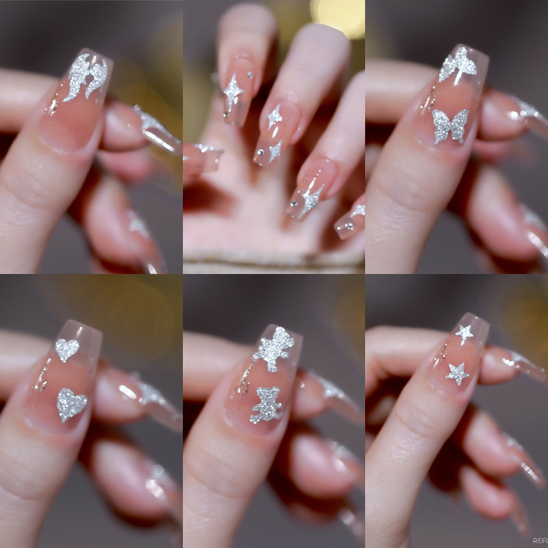 Reflective Glitter τρισδιάστατα αυτοκόλλητα για νύχια Sliver Flame Design Sparkling πούλιες Αυτοκόλλητα αυτοκόλλητα νυχιών Διακοσμητικά νυχιών