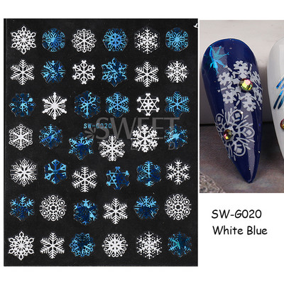 Τρισδιάστατα χριστουγεννιάτικα αυτοκόλλητα νυχιών Ολογραφικά Μπλε Λευκό Μπισκότο Άνδρας Χιονονιφάδα Άλκη Χειμώνας Πρωτοχρονιάτικο Διακόσμηση μανικιούρ με αυτοκόλλητα SLSW-G