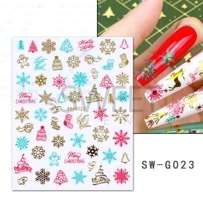 Τρισδιάστατα χριστουγεννιάτικα αυτοκόλλητα νυχιών Ολογραφικά Μπλε Λευκό Μπισκότο Άνδρας Χιονονιφάδα Άλκη Χειμώνας Πρωτοχρονιάτικο Διακόσμηση μανικιούρ με αυτοκόλλητα SLSW-G