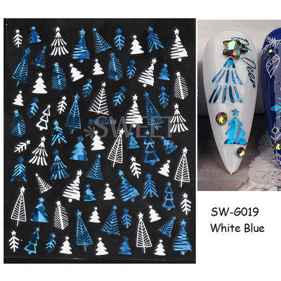 Τρισδιάστατα χριστουγεννιάτικα αυτοκόλλητα νυχιών Ολογραφικά Μπλε Λευκό Μπισκότο Άνδρας Χιονονιφάδα Άλκη Χειμώνας Πρωτοχρονιάτικο Διακόσμηση μανικιούρ με αυτοκόλλητα SLSW-G