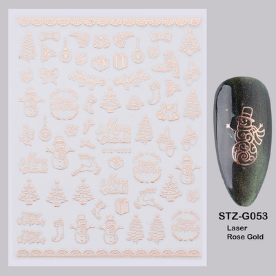 Τρισδιάστατα χριστουγεννιάτικα αυτοκόλλητα νυχιών Ολογραφικά Μπλε Λευκό Μπισκότο Άνδρας Χιονονιφάδα Άλκη Χειμώνας Πρωτοχρονιάτικο Διακόσμηση μανικιούρ με αυτοκόλλητα SLSW-G