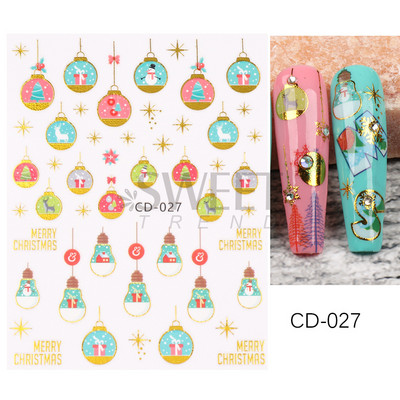 Τρισδιάστατα χριστουγεννιάτικα αυτοκόλλητα νυχιών Ολογραφικά Μπλε Λευκό Μπισκότο Άνδρας Χιονονιφάδα Άλκη Χειμώνας Πρωτοχρονιάτικο Διακόσμηση μανικιούρ με αυτοκόλλητα SLSW-G