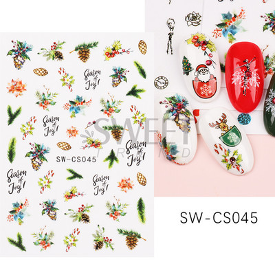 Τρισδιάστατα χριστουγεννιάτικα αυτοκόλλητα νυχιών Ολογραφικά Μπλε Λευκό Μπισκότο Άνδρας Χιονονιφάδα Άλκη Χειμώνας Πρωτοχρονιάτικο Διακόσμηση μανικιούρ με αυτοκόλλητα SLSW-G