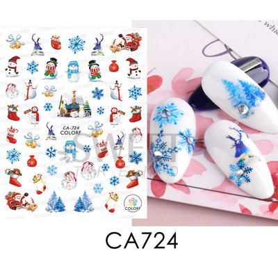 Τρισδιάστατα χριστουγεννιάτικα αυτοκόλλητα νυχιών Ολογραφικά Μπλε Λευκό Μπισκότο Άνδρας Χιονονιφάδα Άλκη Χειμώνας Πρωτοχρονιάτικο Διακόσμηση μανικιούρ με αυτοκόλλητα SLSW-G