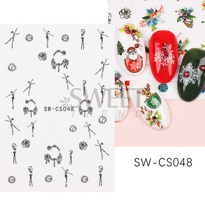 Τρισδιάστατα χριστουγεννιάτικα αυτοκόλλητα νυχιών Ολογραφικά Μπλε Λευκό Μπισκότο Άνδρας Χιονονιφάδα Άλκη Χειμώνας Πρωτοχρονιάτικο Διακόσμηση μανικιούρ με αυτοκόλλητα SLSW-G
