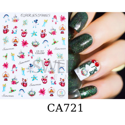 Τρισδιάστατα χριστουγεννιάτικα αυτοκόλλητα νυχιών Ολογραφικά Μπλε Λευκό Μπισκότο Άνδρας Χιονονιφάδα Άλκη Χειμώνας Πρωτοχρονιάτικο Διακόσμηση μανικιούρ με αυτοκόλλητα SLSW-G