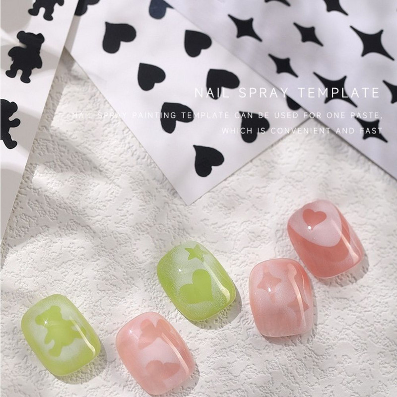 Πρότυπο νυχιών Love Heart Star Shape Αυτοκόλλητο στένσιλ λουλουδιών Εργαλεία πρότυπο αυτοκόλλητων για το σχέδιο νυχιών