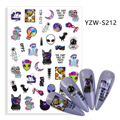 3D Cartoon Astronaut Dinosaur Cat Alien Nail Art Αυτοκόλλητα Αυτοκόλλητα συρόμενα πολύχρωμα DIY Αυτοκόλλητα μεταφοράς νυχιών Χαλκομανίες μεμβράνης Περιτυλίγματα Διακόσμηση