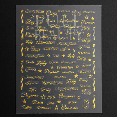 1tk Tekst Sõna Vene Inglise Küünte kleebised Must Valge Kuld Laser Armastusfraasi Kirjad 3D Maniküüri Kaunistus Liugurid #200-210