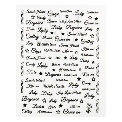 1tk Tekst Sõna Vene Inglise Küünte kleebised Must Valge Kuld Laser Armastusfraasi Kirjad 3D Maniküüri Kaunistus Liugurid #200-210