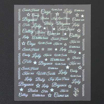 1tk Tekst Sõna Vene Inglise Küünte kleebised Must Valge Kuld Laser Armastusfraasi Kirjad 3D Maniküüri Kaunistus Liugurid #200-210