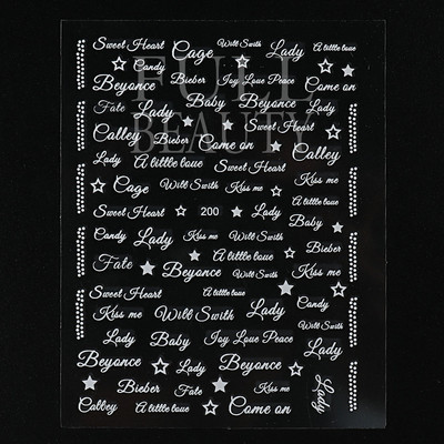 1tk Tekst Sõna Vene Inglise Küünte kleebised Must Valge Kuld Laser Armastusfraasi Kirjad 3D Maniküüri Kaunistus Liugurid #200-210