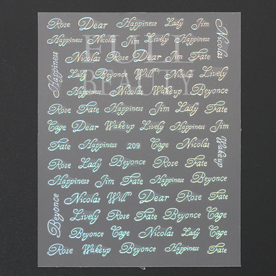 1tk Tekst Sõna Vene Inglise Küünte kleebised Must Valge Kuld Laser Armastusfraasi Kirjad 3D Maniküüri Kaunistus Liugurid #200-210