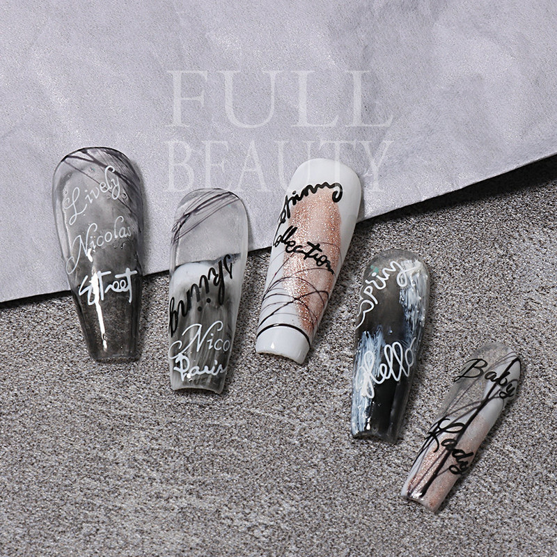 1tk Tekst Sõna Vene Inglise Küünte kleebised Must Valge Kuld Laser Armastusfraasi Kirjad 3D Maniküüri Kaunistus Liugurid #200-210