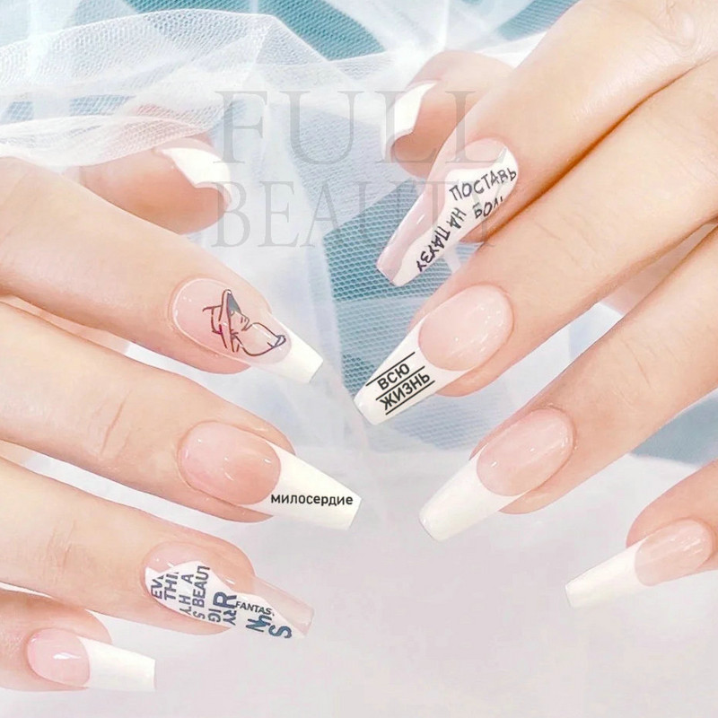 1tk Tekst Sõna Vene Inglise Küünte kleebised Must Valge Kuld Laser Armastusfraasi Kirjad 3D Maniküüri Kaunistus Liugurid #200-210